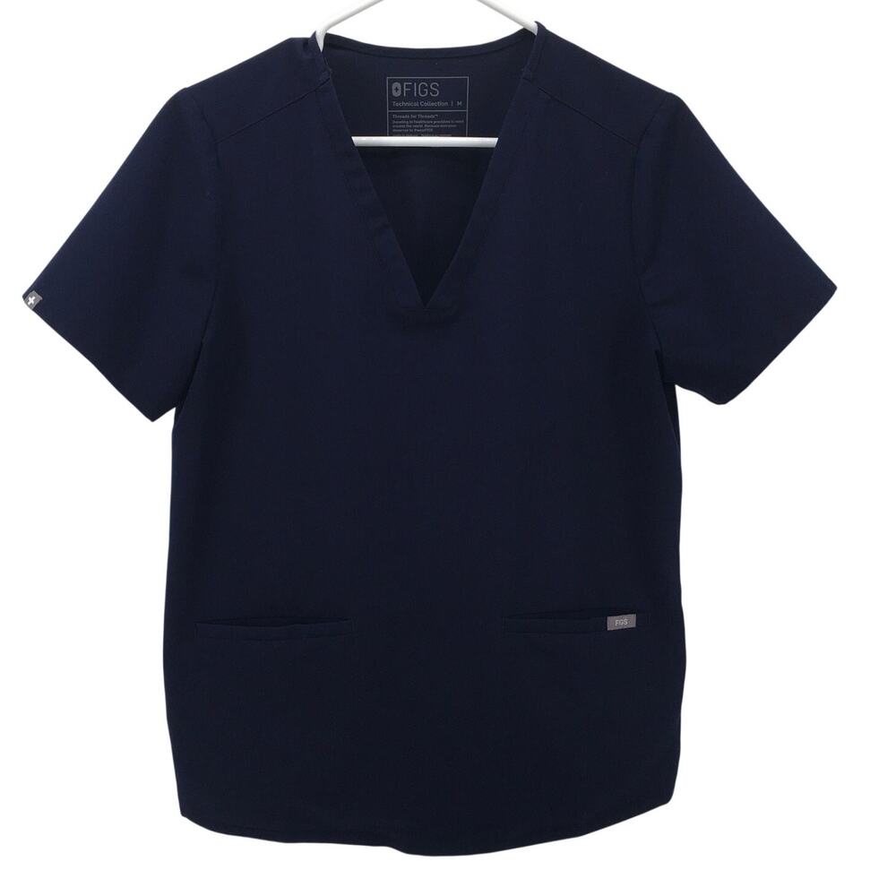 FIGS Casma Three Pocket Scrub Top Navy Blue Medium M V Neck Nursing Healthcare